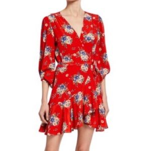 Yumi Kim Red Floral Mini Wrap Dress Size Large